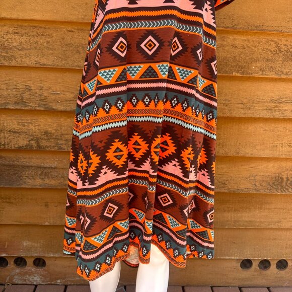 Lularoe Aztec Tribal Print Midi Dress Short Sleeve Made With Stretch Fabric Mult - Picture 6 of 9